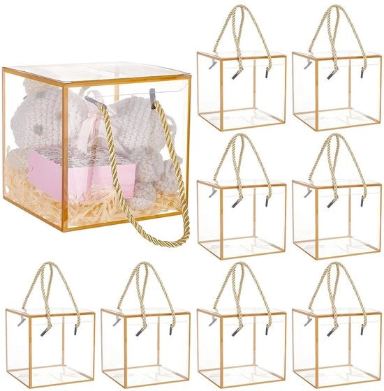 Set di 10 Scatole di Regalo con coperchio - Transparenti - 12 x 12 x 12 cm - Orizzontale in Acciaio - Maniglia per la Conservazione degli Orecchini - Scatole di Regalo a Catena