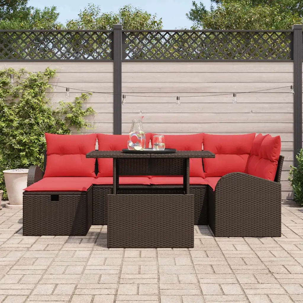 Set Divano da Giardino con cuscino 7 pcs Marrone Poly Rattan 3361093