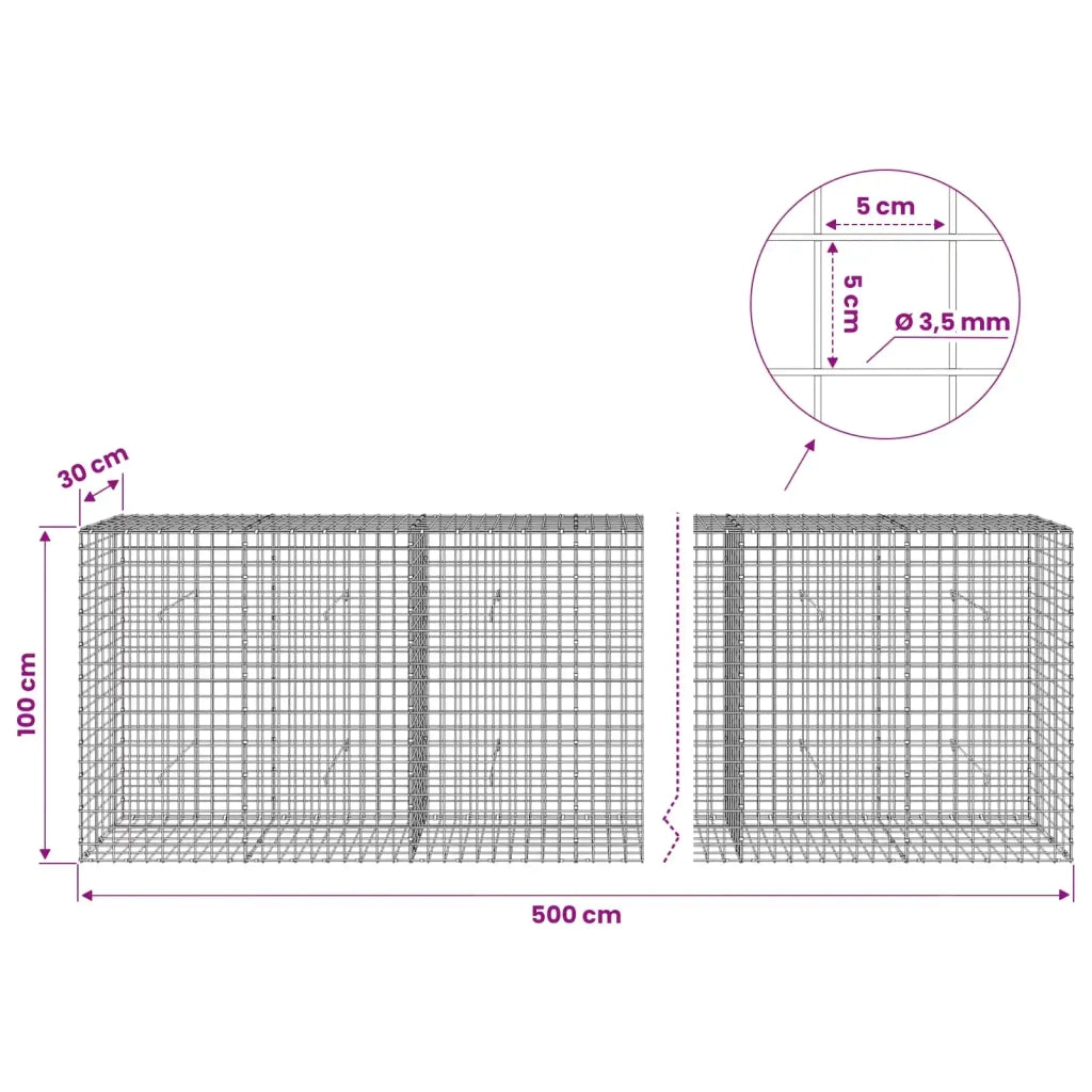 Gabion con Filo da 3,5 mm e Maglia da 5x5 cm 500x30x100 cm 3462244