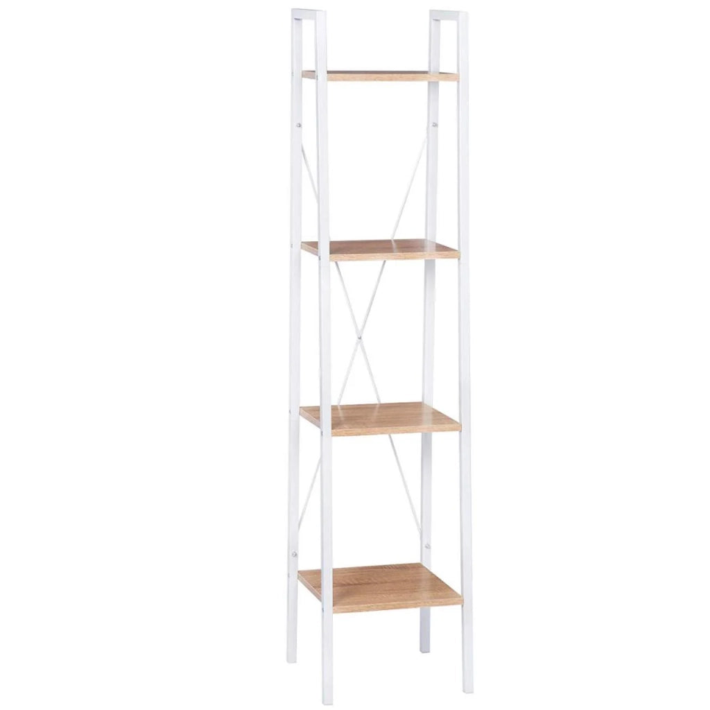 Scaffale autoportante in metallo e legno con 4 ripiani bianco 19_0000586