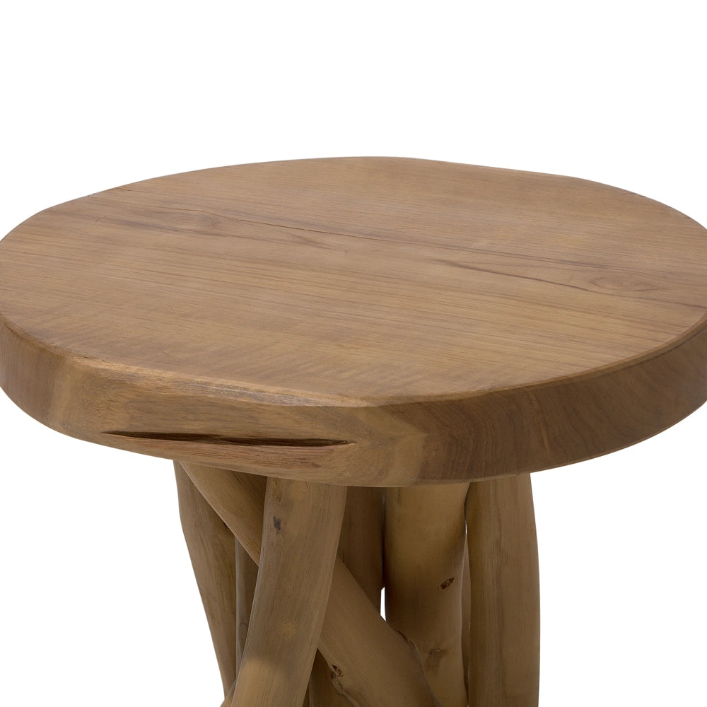 Tavolino in legno di teak naturale ramo di un albero da comodino ovale rustico in stile grezzo