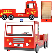 Deuba Letto per Bambini Pompieri 205x94,5x103cm Protezione Anticaduta Rete a doghe 100kg Lettino Bimbi Vigili del Fuoco