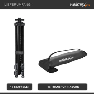 Cavalletto XL 60-180 cm, treppiede per tele in alluminio con borsa per il trasporto, per teli fino a 140 cm, supporto con ripiano