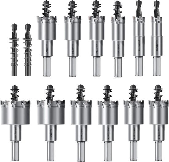 Kit di sega a gusci TCT per fori profondi 127mm-54mm per metallo - Acciaio inossidabile - Ferro - Legno - Plastica con punte di pilotaggio - 14 pezzi