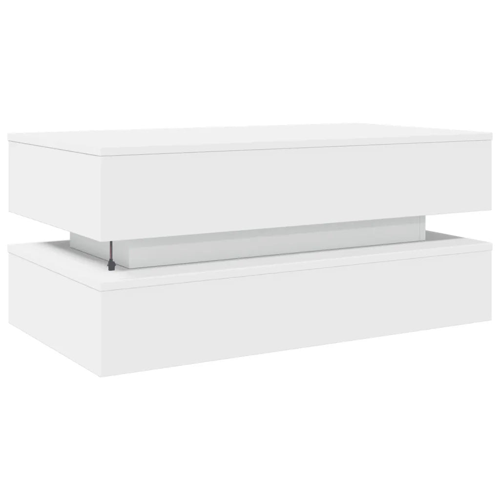 Tavolino da Soggiorno con Luci LED Bianco 90x50x40 cm