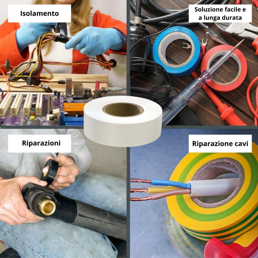 Kit nastro isolante in pvc autoestinguente multicolore per impianti sicuri *** colore bianco, dimensioni 25 mm x 25 m...