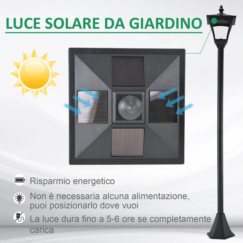 Lampione da Giardino Led a Energia Solare Nero 120 cm
