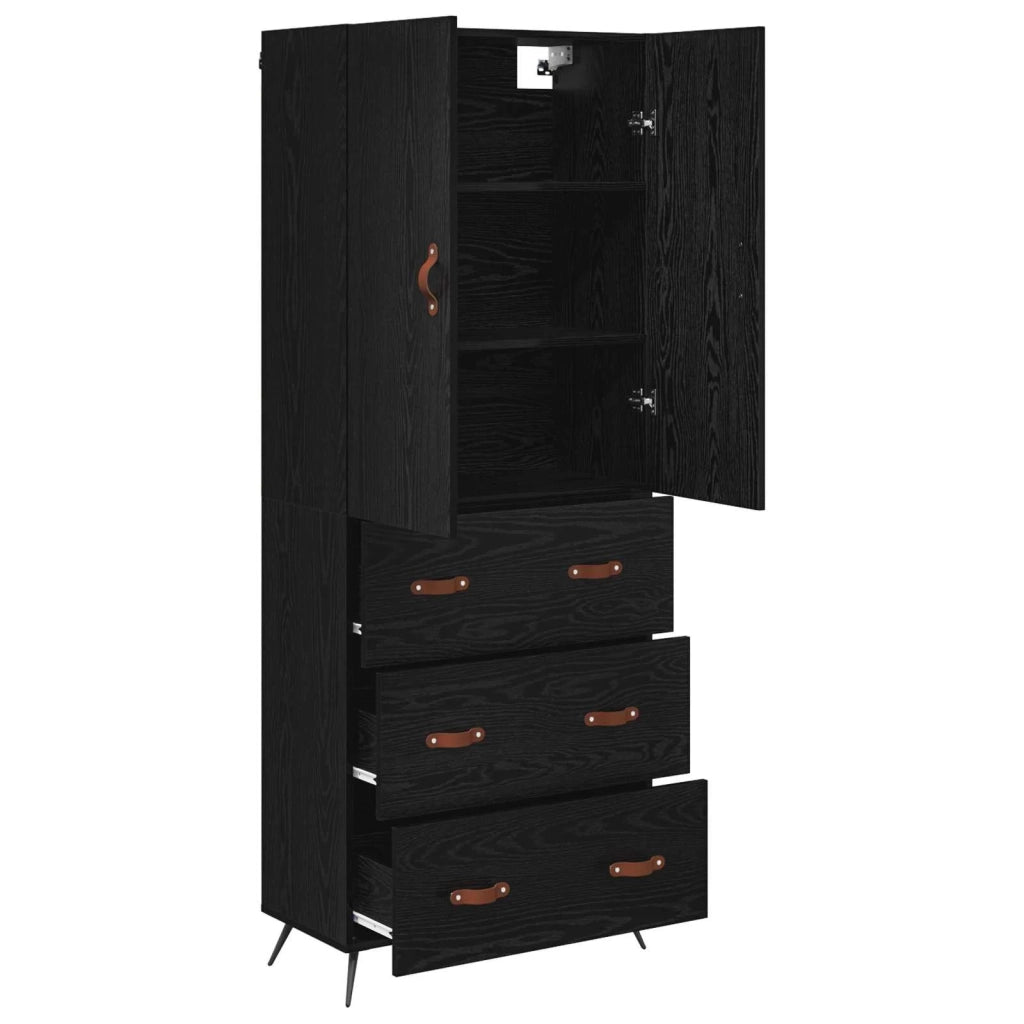 Credenza | Madia | Buffet da pranzo | Armadio da pranzo Rovere Nero 69,5 x 34 x 180 cm Legno multistrato