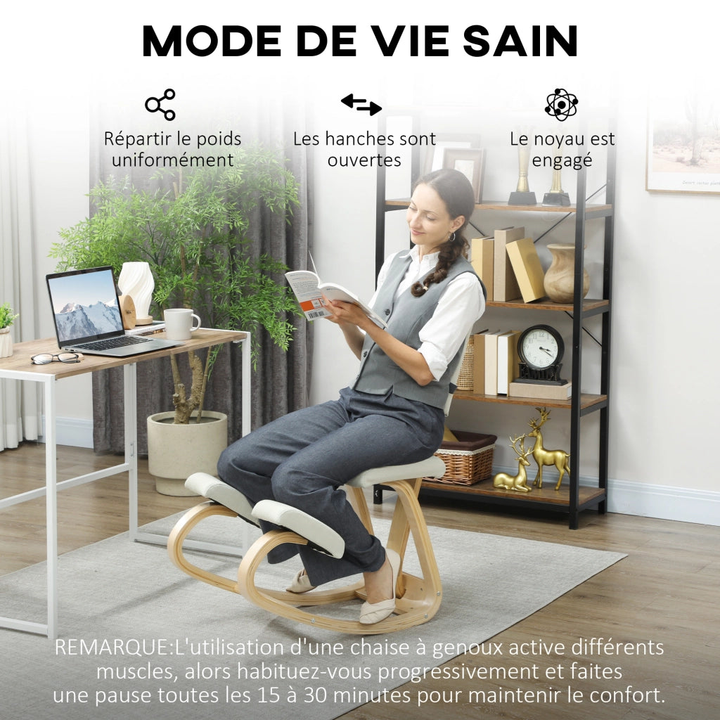 Sedia ergonomica da ginocchio in legno con schienale ¨C zephmum ¨C crema