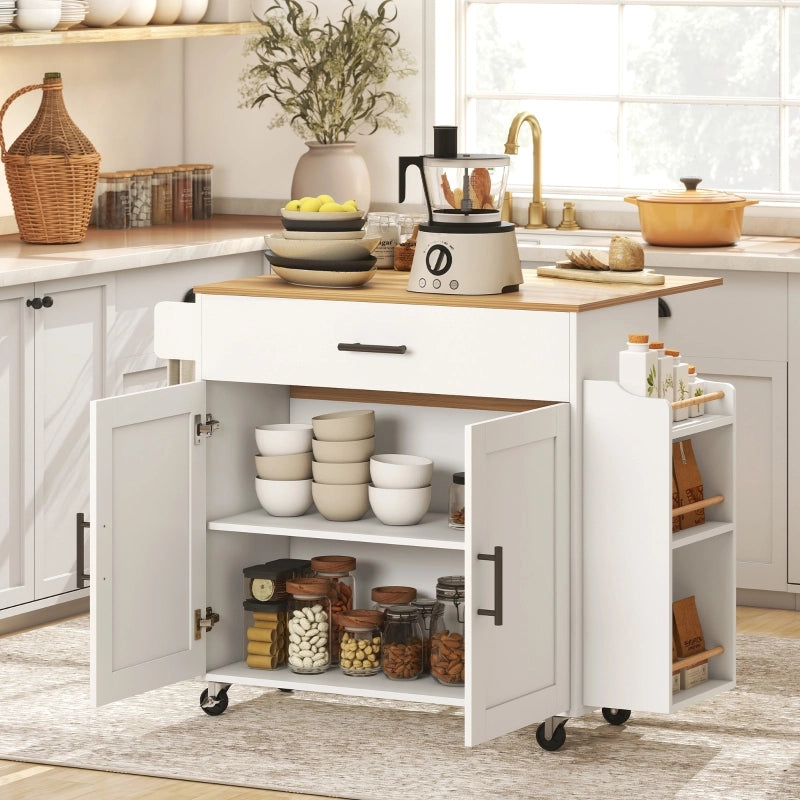 Carrello da Cucina con 1 Cassetto; 2 Ante; Ripiano Regolabile; Piano Ribaltabile e Portasciugamani 120 x 68 x 85 cm