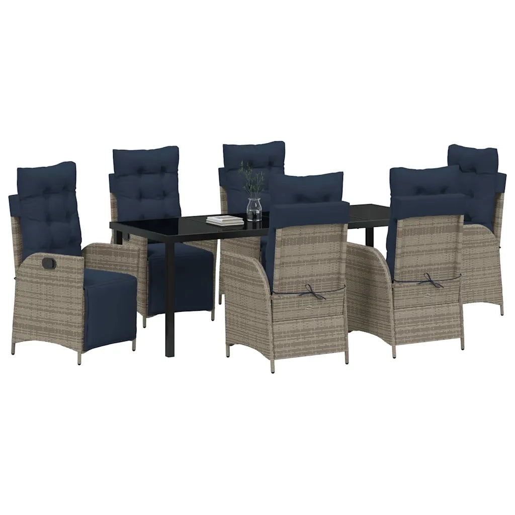 Set da Pranzo per Giardino 7 pcs Grigio e Nero Rattan