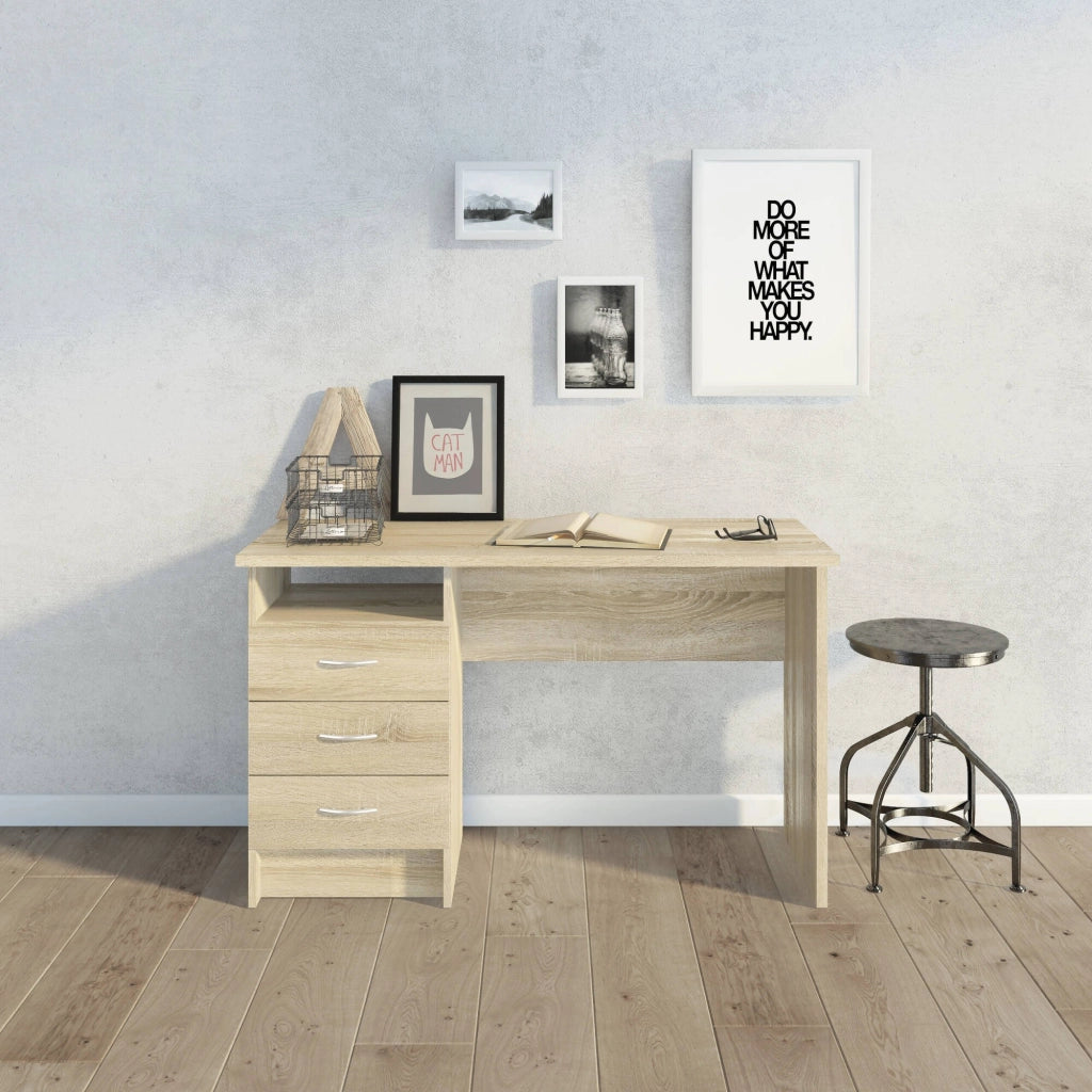 Scrivania lineare con tre Andre, colore rovere, Misure 120 x 72 x 48 cm