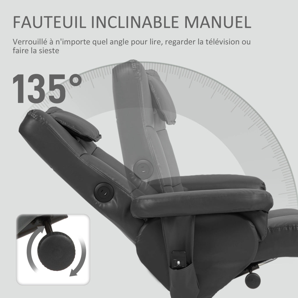 Poltrona massaggiante reclinabile con poggiapiedi e schienale ¨C zephmum ¨C Grigio scuro, tessuto velluto, 88x102x108