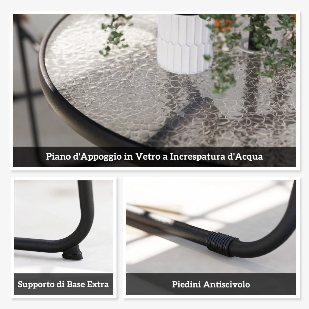 Set da Giardino 6 Pezzi con 4 Sedie Pieghevoli Ombrellone e Tavolo Rotondo  Crema Grigio e Nero
