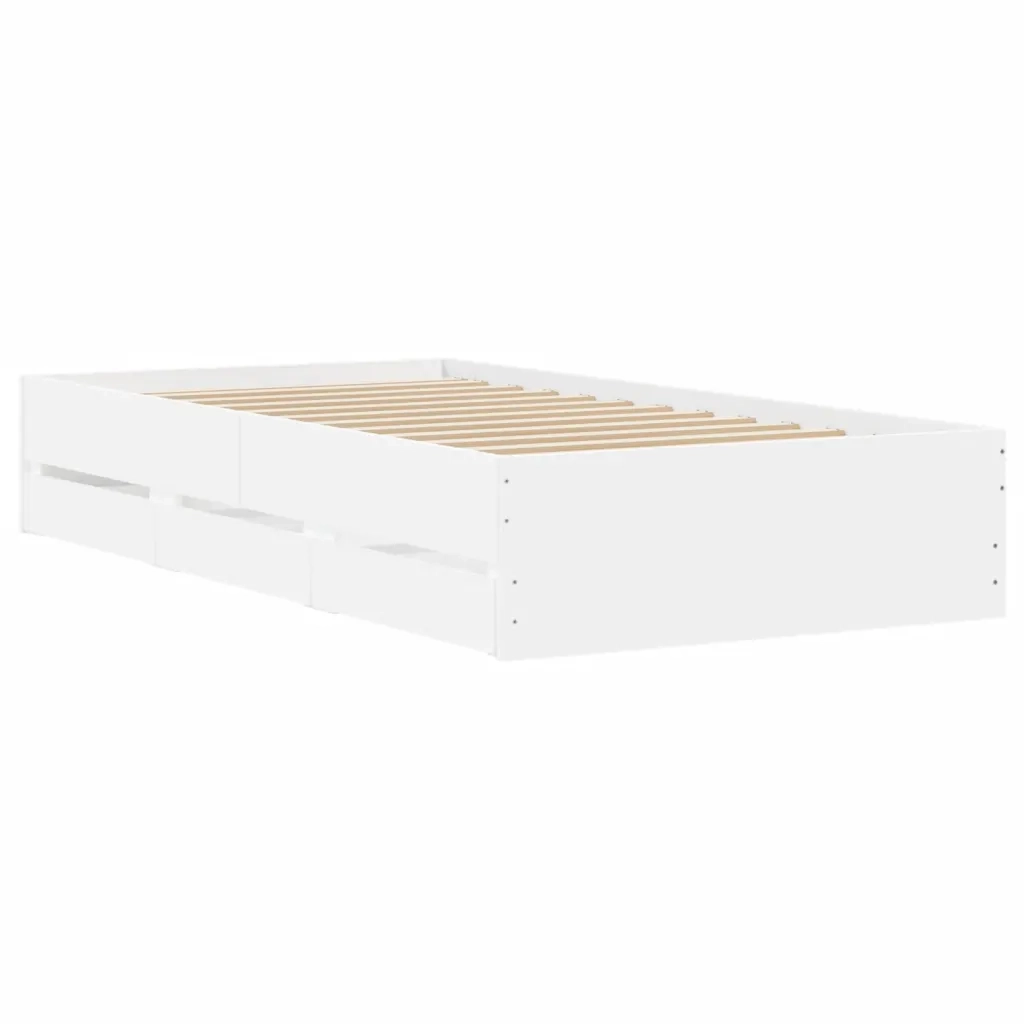 Letto singolo | Letto per adulti | Giroletto con Cassetti Bianco 75x190 cm in Legno Multistrato