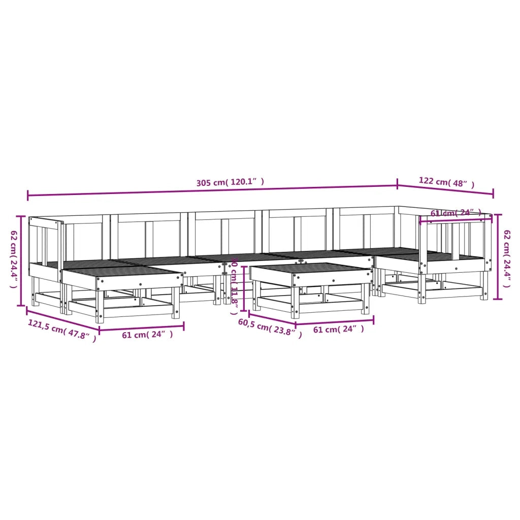 Set Salotto da Giardino 8 pz in Legno Massello di Pino 3186277