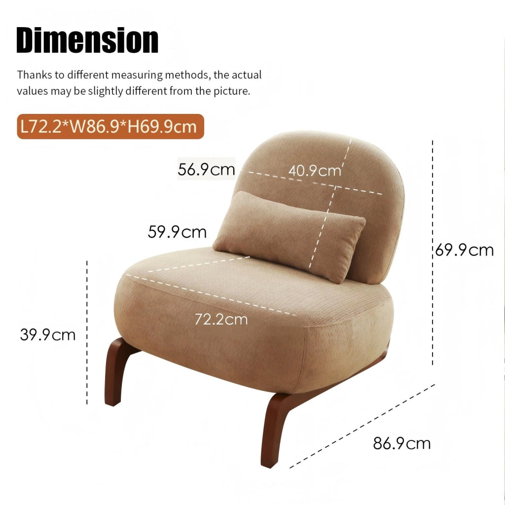 SEDIA Imbottita Senza Braccioli in Tessuto Camel con Gambe in Legno