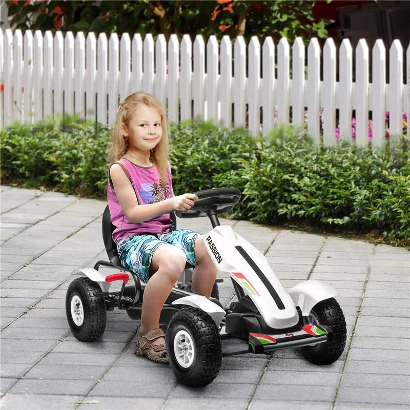 GO KART A PEDALI PER BAMBINI 5-12 ANNI IN PLASTICA E METALLO CON SEDILE REGOLABILE E FRENO A MANO, 121X58X61 CM