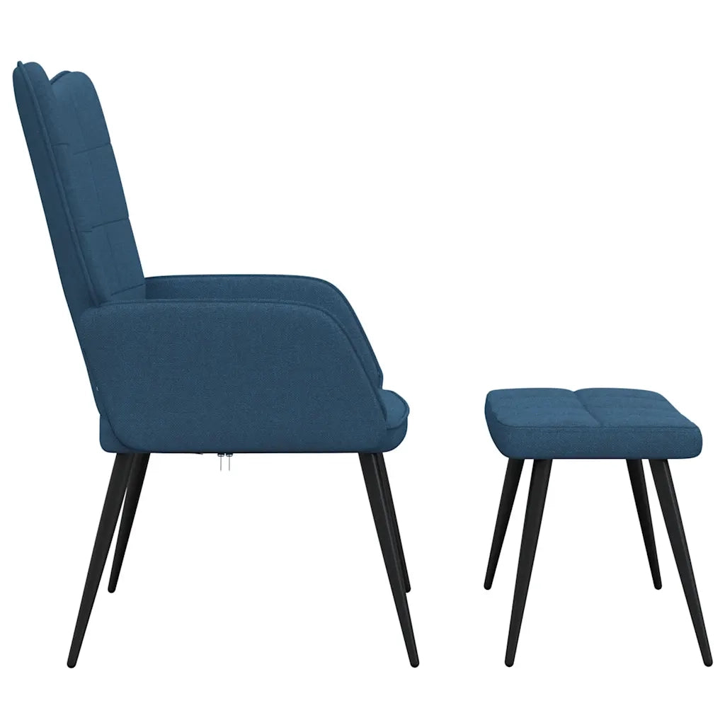 Poltrona | Sedia Relax con Sgabello Blu in Tessuto