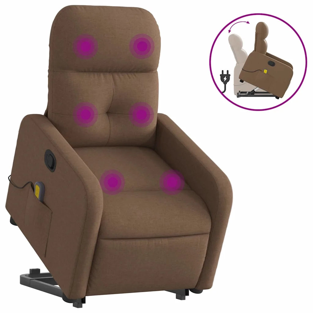 Poltrona Alzapersona Massaggiante | Sedia Relax Reclinabile Marrone Tessuto