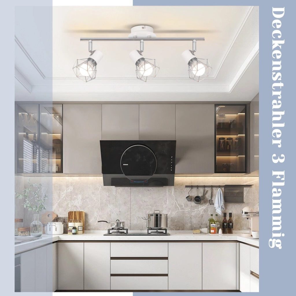 ZMH Faretto da soffitto bianchi 3 luci E14 girevoli metallo retrò industriale per soggiorno camera letto ufficio