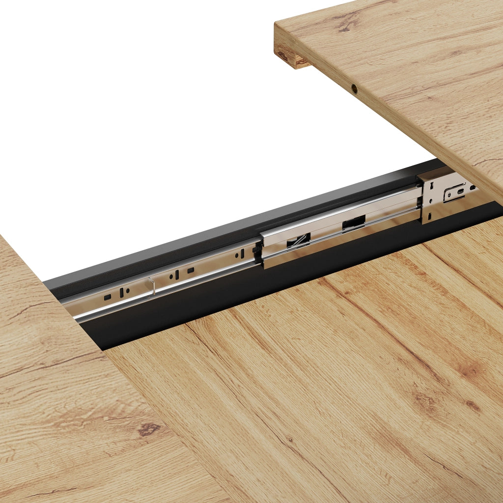 Tavolo allungabile con 1 anta, 2 cassetti e vano, MDF e metallo effetto legno naturale, 110 × 80 × 75 cm
