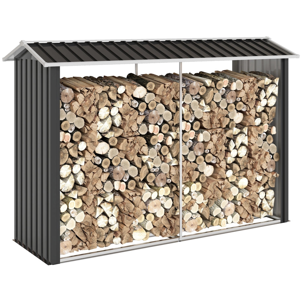 Casetta per Legna in Acciaio con Base Rialzata ¨C Zephmum ¨C Nero 240x86x160cm