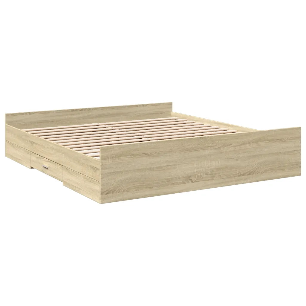 Letto matrimoniale | Letto per adulti | Giroletto Cassetti Rovere Sonoma 200x200 cm Legno Multistrato