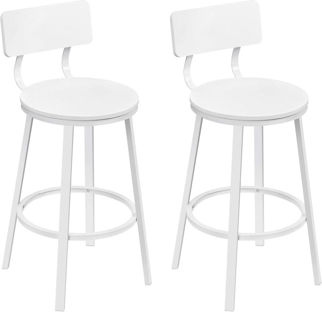 Sgabelli Cucina Set di 2, Sgabelli da Bar per Colazione, con Poggiapiedi e Schienale, Struttura in Metallo, Bianco