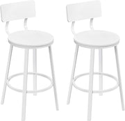 Sgabelli Cucina Set di 2, Sgabelli da Bar per Colazione, con Poggiapiedi e Schienale, Struttura in Metallo, Bianco