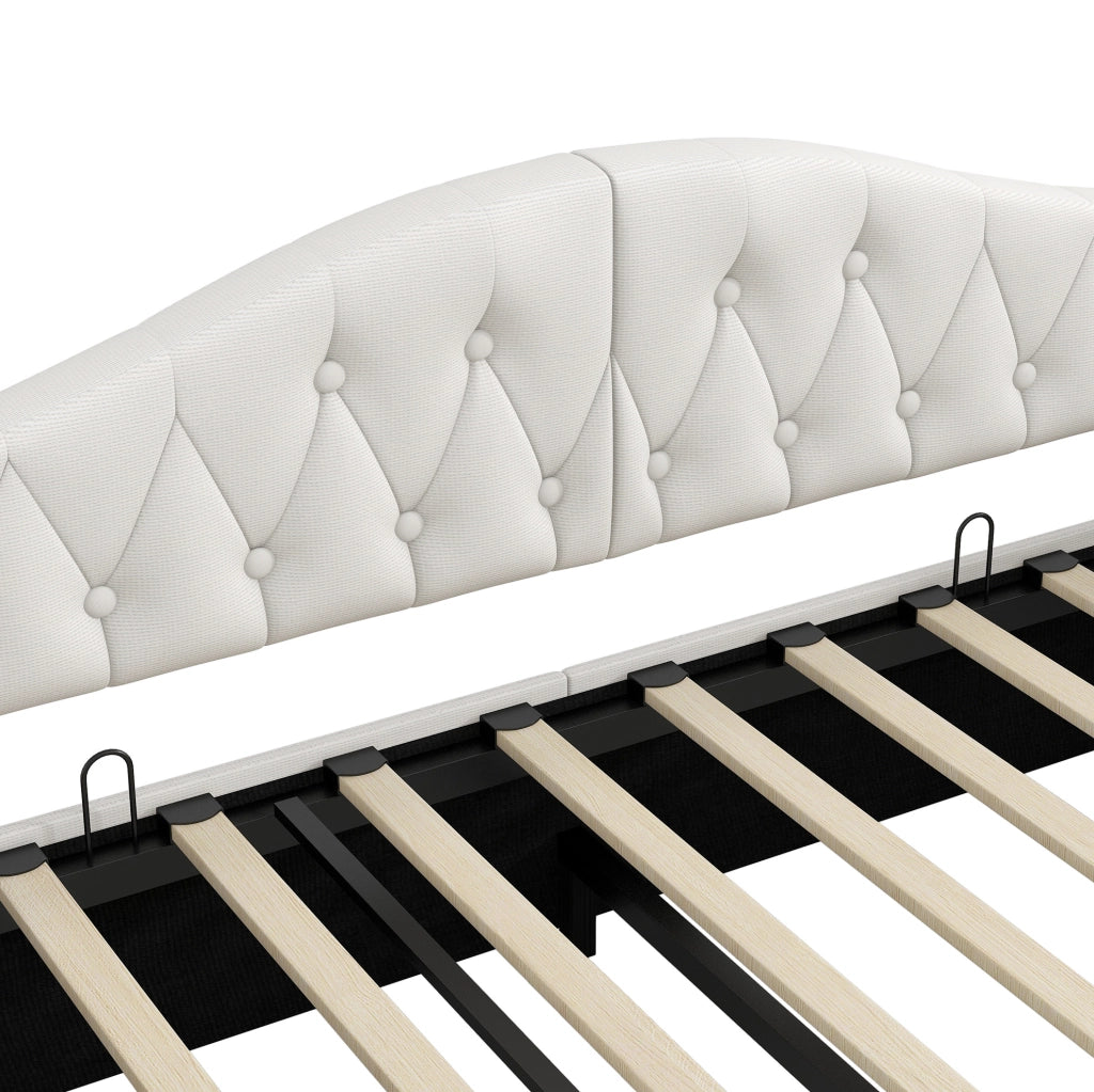 Letto 140x200 cm con LED e contenitore in MDF e compensato beige