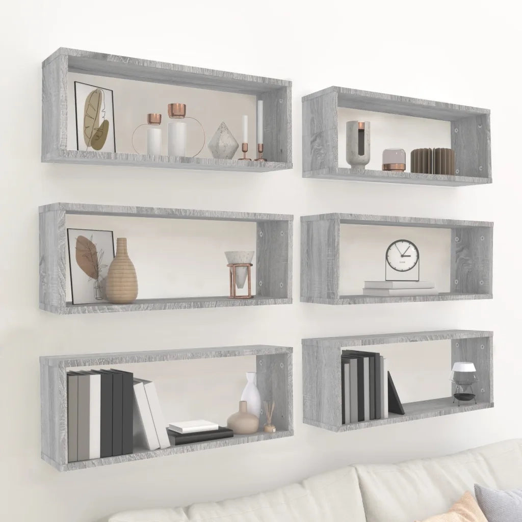 Mensole Cubo Muro 6 pz Grigio Sonoma 60x15x23 cm in Multistrato 815929