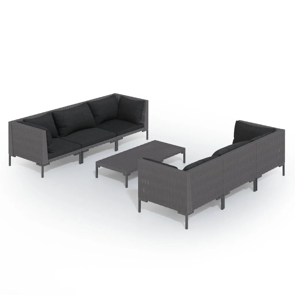 Set Divani da Giardino 7 pz con Cuscini Polyrattan Grigio Scuro 3099800