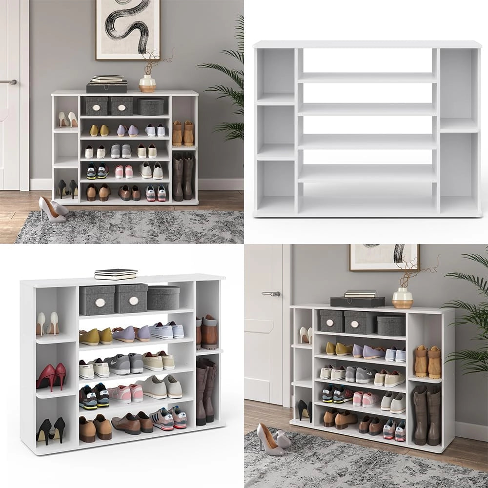 Scarpiera Levin, Bianco, 116.2 x 87.4 cm, per la conservazione delle scarpe con ripiani facilmente accessibili