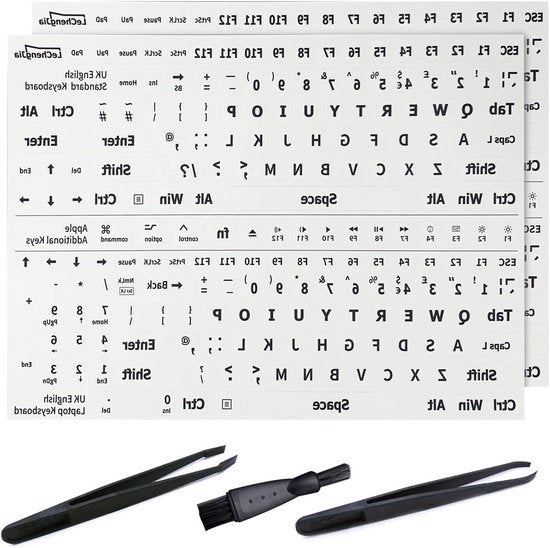 2 Set di Etichette per Tastiera in Inglese, UK - Finestra Bianca - Per Tastiere Standard e Laptop con Strumenti di Installazione
