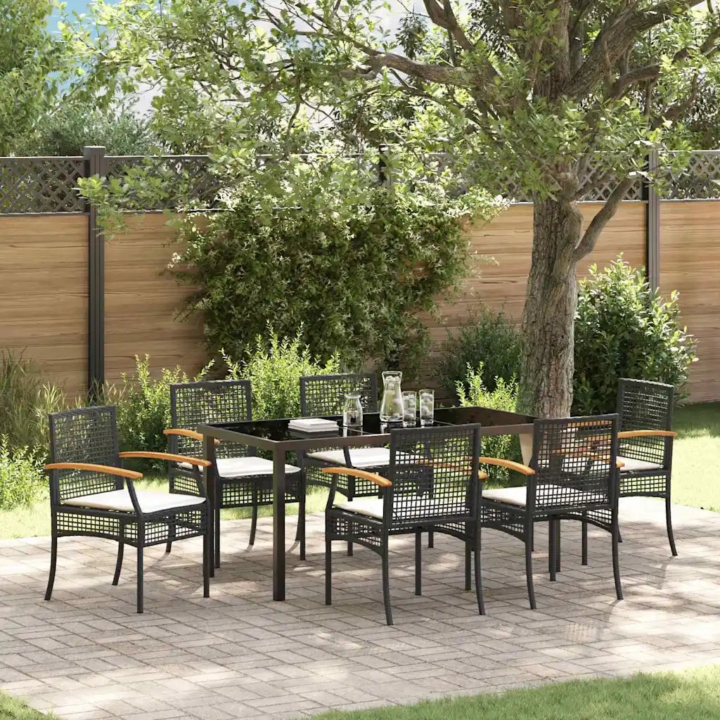 Set da Pranzo per Giardino con cuscino 7 pcs Nero Rattan 3380817