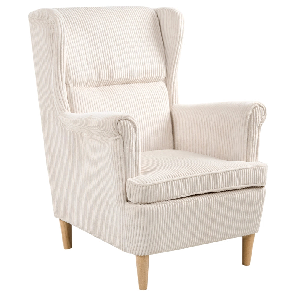 Poltrona con schienale alto rivestita in velluto a coste con gambe in legno Beige chiaro stile Tradizionale