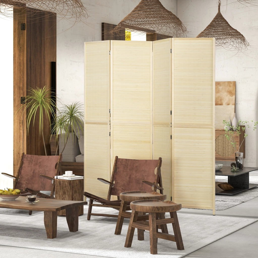 Paravento Pieghevole 4 Ante in Bamb¨´ Rattan ¨C zephmum ¨C Bianco 180x180 cm
