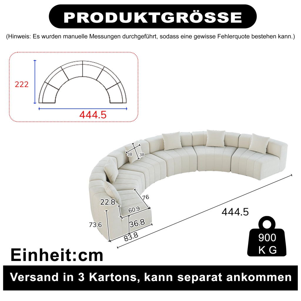 DIVANO MODULARE CURVO A 6 POSTI Beige in Chenille con 2 cuscini