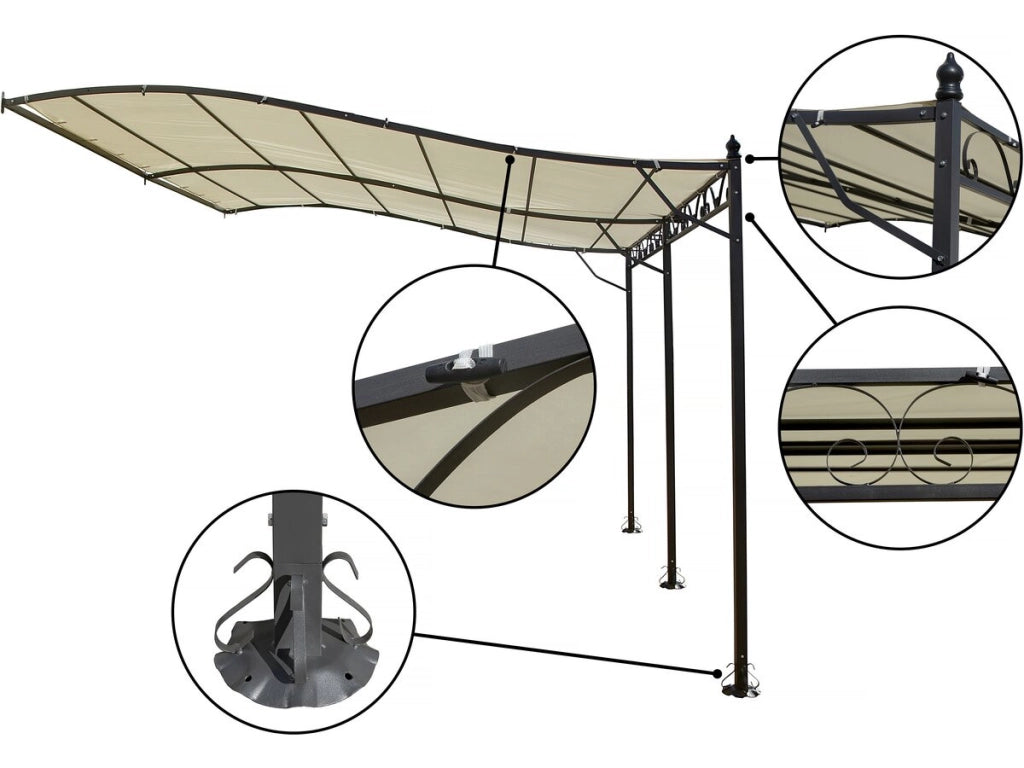 Pergola a gazebo addossata in metallo - 3 x 4 m - Beige