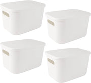Contenitori di plastica con coperchio - ripiegabili - 4 pezzi - bianchi - 26 x 18 x 8 cm