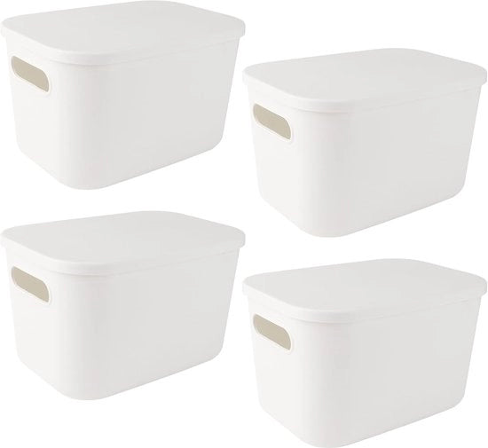 Contenitori di plastica con coperchio - ripiegabili - 4 pezzi - bianchi - 26 x 18 x 8 cm
