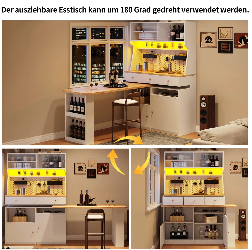 Credenza da cucina con LED e piano estraibile 137x45x178 cm