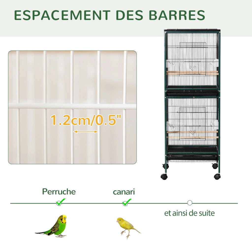 Gabbia per Uccelli con Supporto - Xylo - 51,5x50x140 cm con Ruote e Vassoio Rimovibile