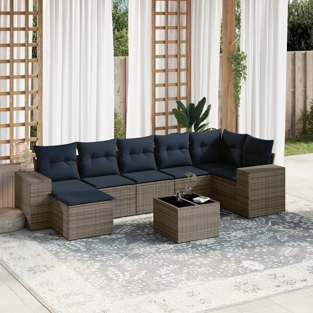 Set Divani da Giardino 8 pz con Cuscini Grigio in Polyrattan 3222890