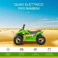Quad Elettrico per Bambini con Batteria Ricaricabile 6V e Marcia Avanti e Indietro, 72x40x45.5 cm, Verde