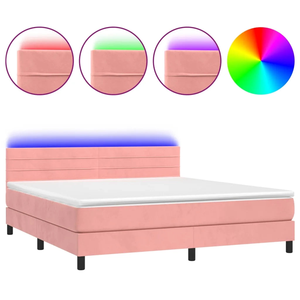 Letto a Molle con Materasso e LED Rosa 160x200 cm in Velluto cod mxl 66132