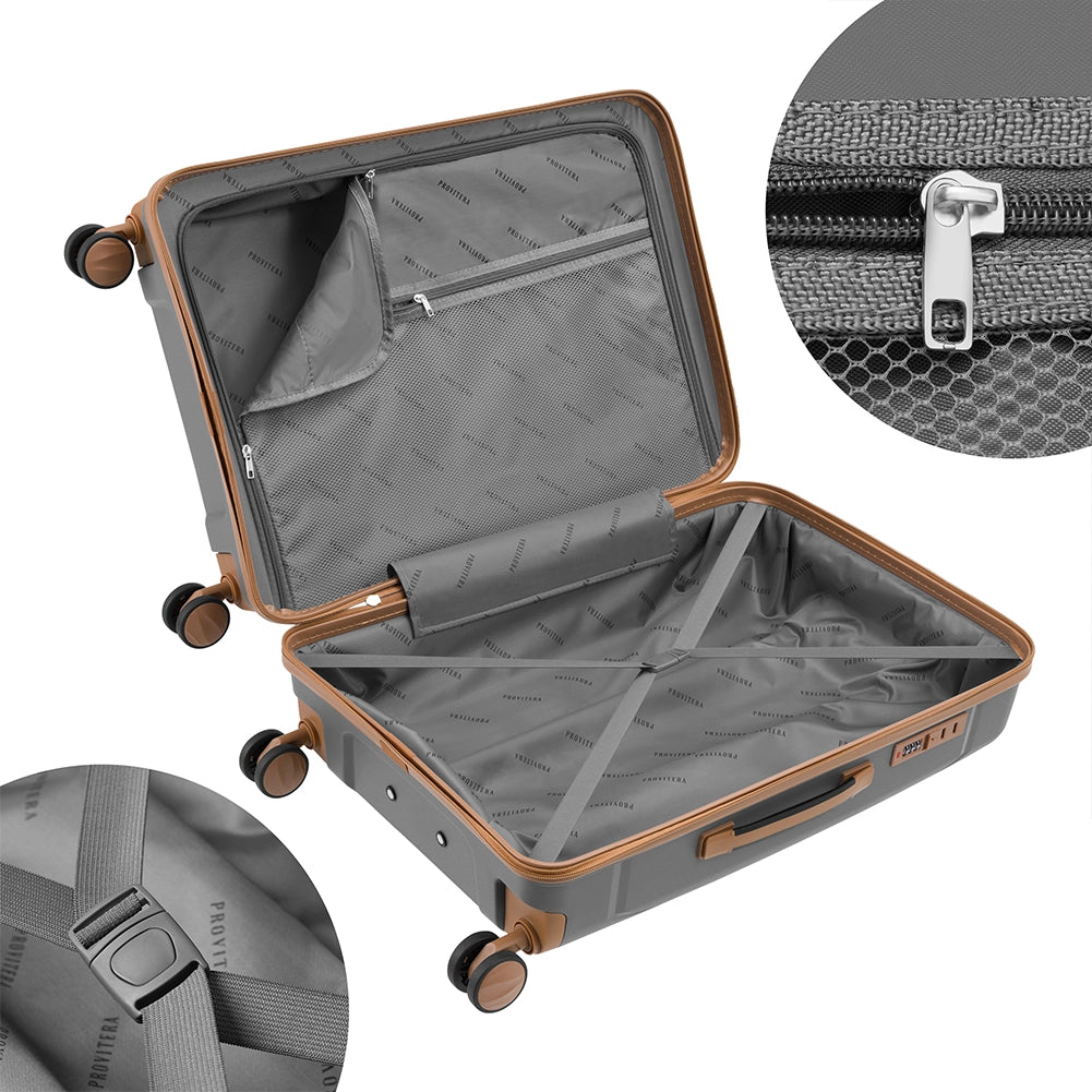 Set 3 Valigie Rigide 90-59-38L Ruote Easy Roll Manico Telescopico in ABS Grigio