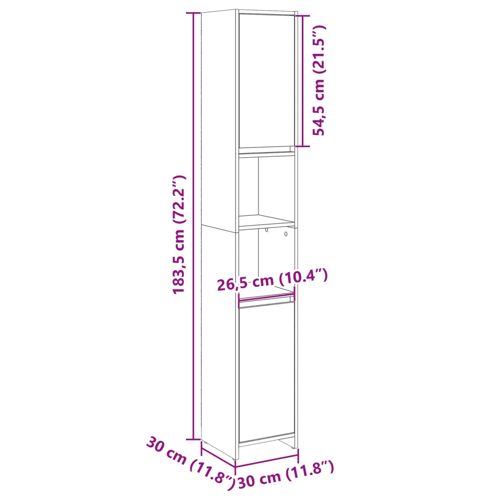 vidaXL Mobile da Bagno Rovere Sonoma 30x30x183,5 cm Legno Multistrato