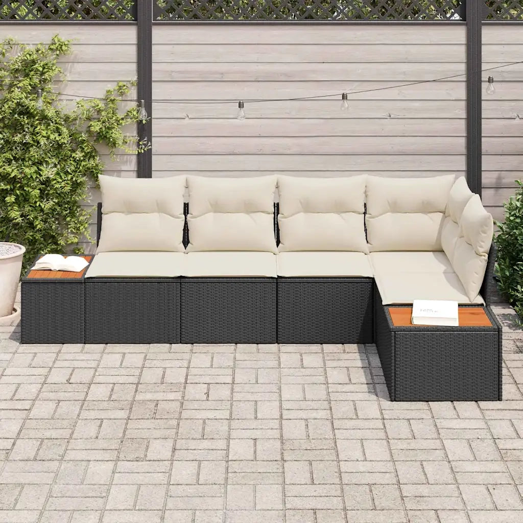 Set Divano da Giardino con cuscino 5 pcs Nero Poly Rattan 3348083